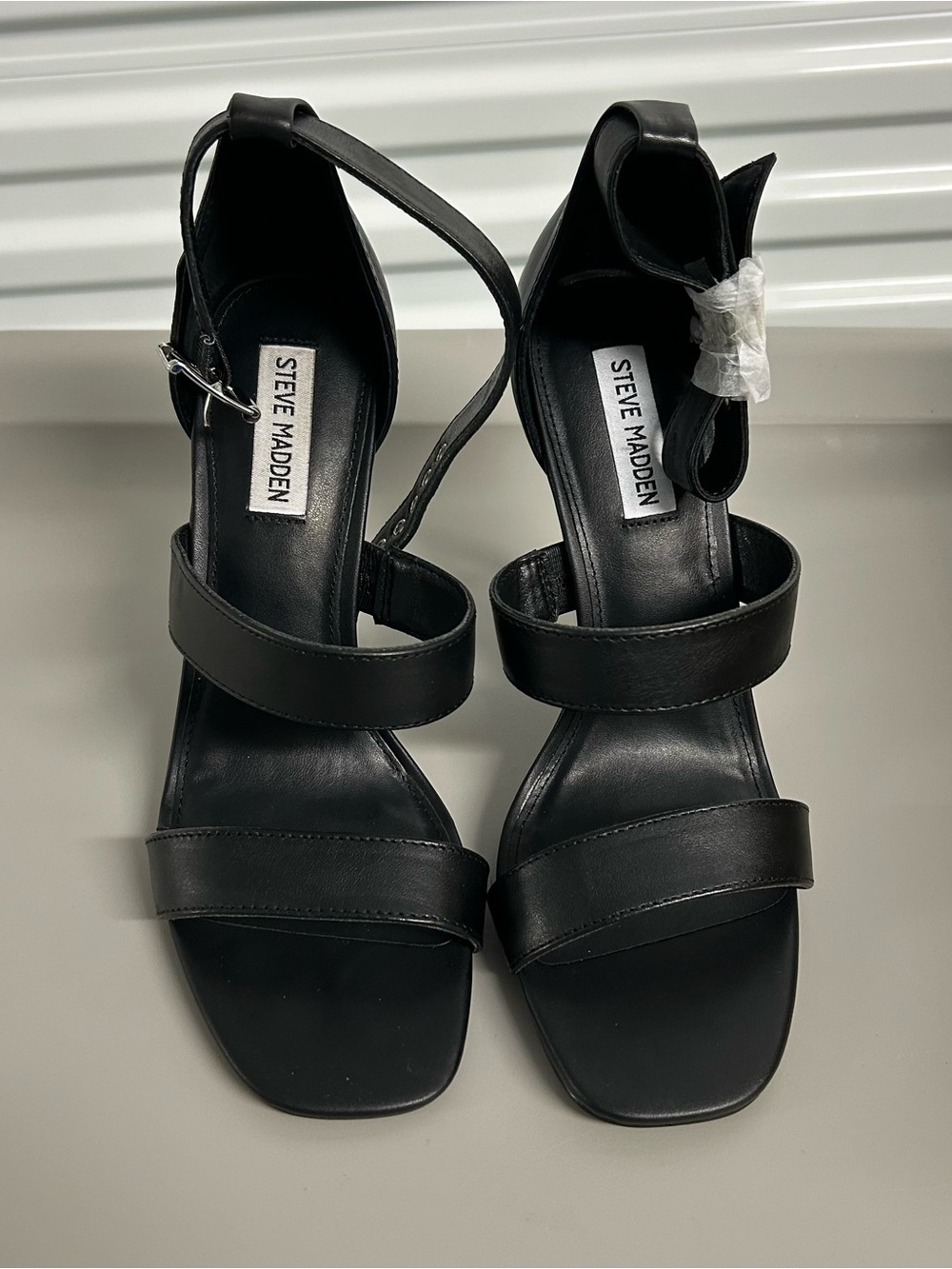 Steve Madden Black Strappy Ankle-Heel Sandals